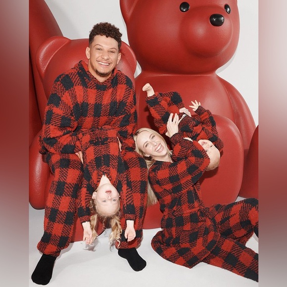 NEW Skims Cozy Unisex Onesie Fleece Hooded Black area Buffalo Check Plaid *T - Picture 3 of 13